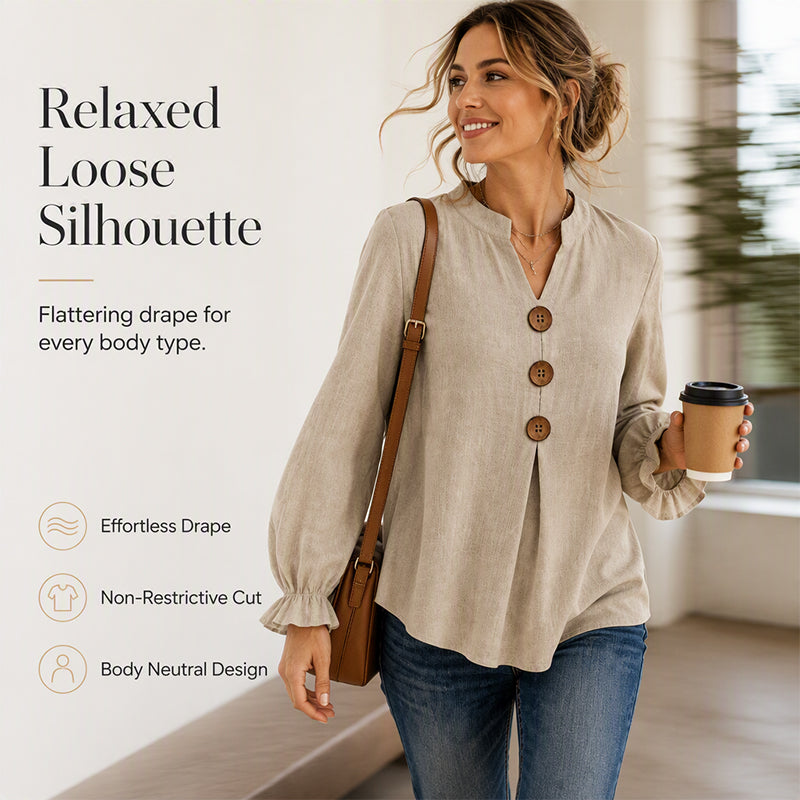 Women's Elegant V-Neck Ruffle Sleeve Blouse