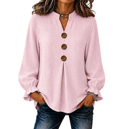 Women's Elegant V-Neck Ruffle Sleeve Blouse