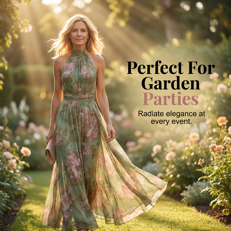Elegant Floral Print Halter Neck Maxi Dress
