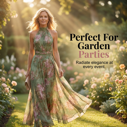 Elegant Floral Print Halter Neck Maxi Dress