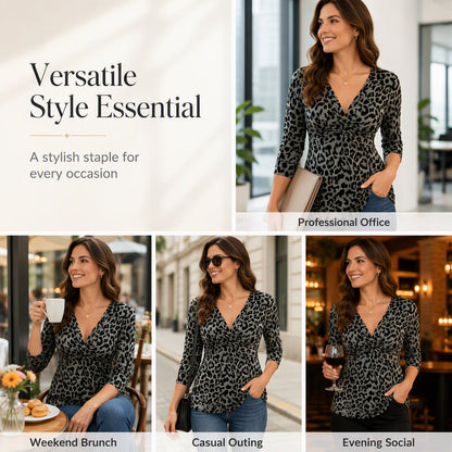 Women's Plus Size Leopard Print V-Neck Top