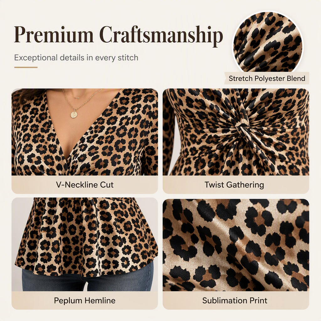 Women's Plus Size Leopard Print V-Neck Top