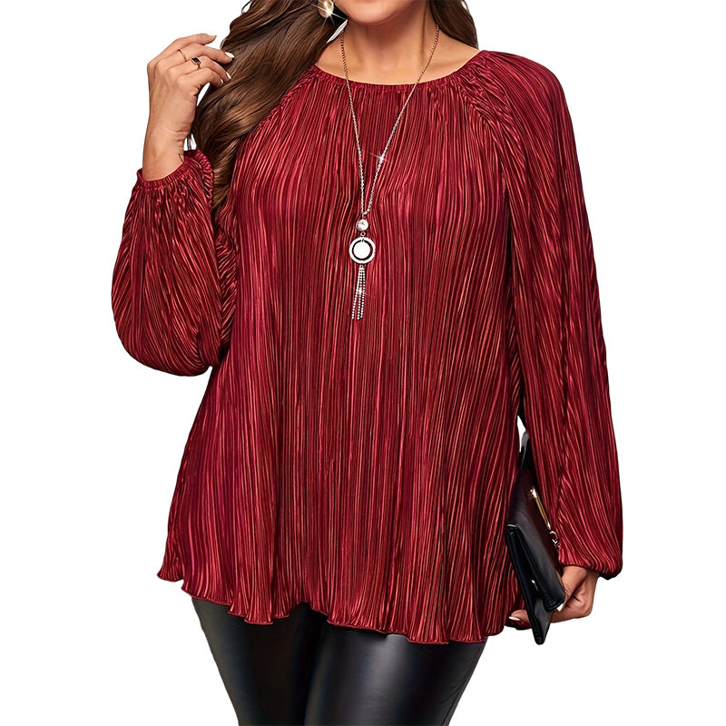 Women's Plus Size Pleated Long Sleeve Top