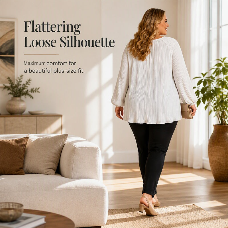 Women's Plus Size Pleated Long Sleeve Top