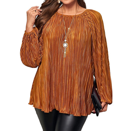 Women's Plus Size Pleated Long Sleeve Top