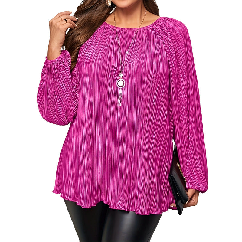 Women's Plus Size Pleated Long Sleeve Top