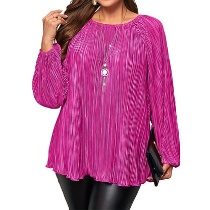 Women's Plus Size Pleated Long Sleeve Top
