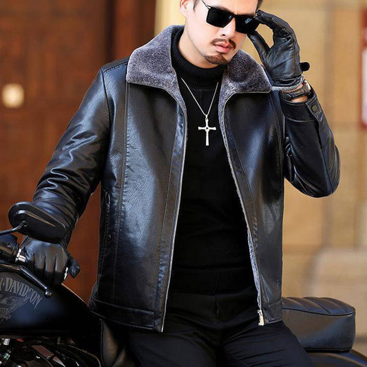 🔥2024 New Year's Hot Sale🔥Men's Faux Fleece Lined Leather Warm Jacket