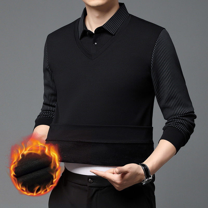 Striped Lapel Fake Two-piece Shirt（50% OFF）