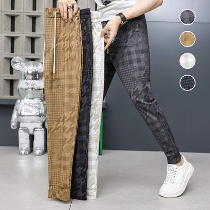 Men's Ice Silk Drawstring Elastic Waist Casual Jogger Pants