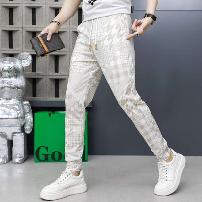 Men's Ice Silk Drawstring Elastic Waist Casual Jogger Pants