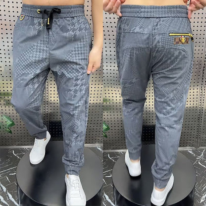 Men's Ice Silk Drawstring Elastic Waist Casual Jogger Pants