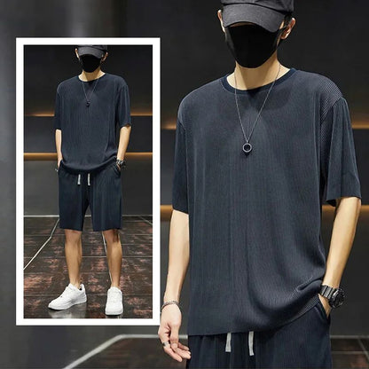 Men’s Quick-drying Ice Silk Short-sleeve Tee & Shorts 2-piece Set