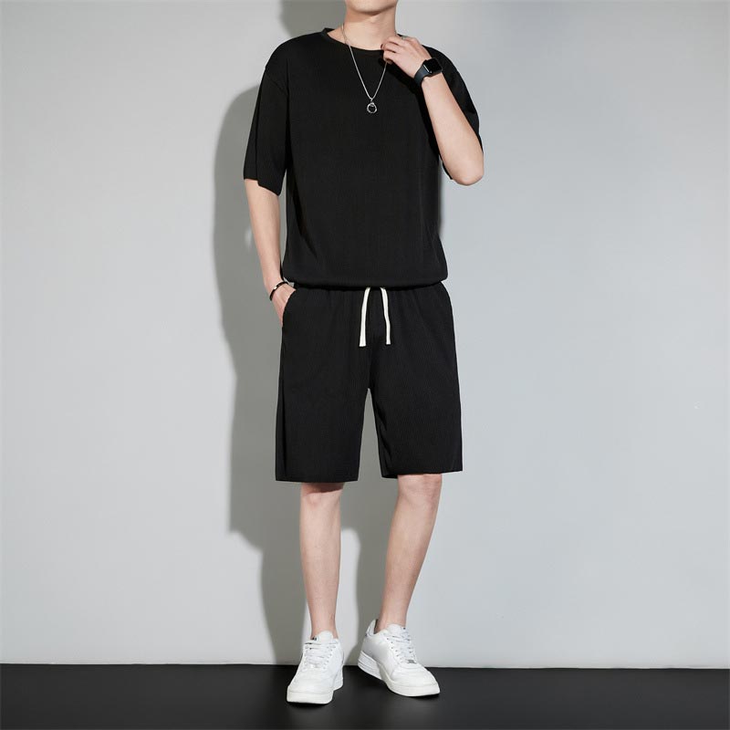 Men’s Quick-drying Ice Silk Short-sleeve Tee & Shorts 2-piece Set
