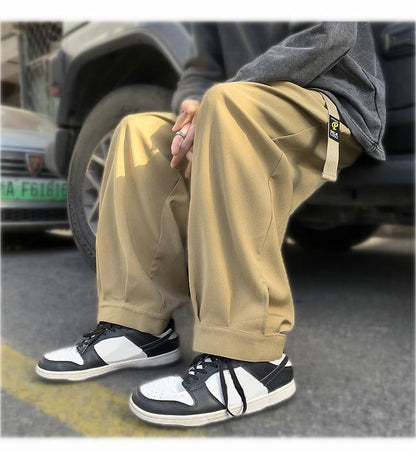 Loose Fit Wide Leg Vintage Elastic Waist Casual Pants