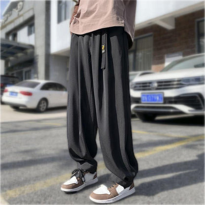 Loose Fit Wide Leg Vintage Elastic Waist Casual Pants