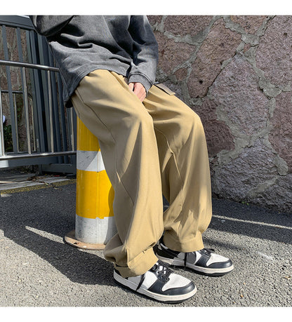 Loose Fit Wide Leg Vintage Elastic Waist Casual Pants