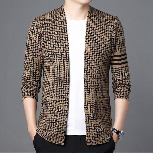 Ideal Gift - Men's Houndstooth Knitted Cardigan（50% OFF）