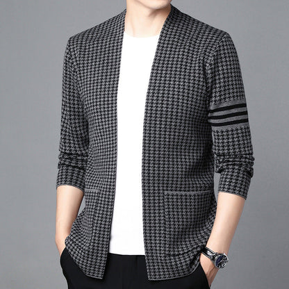 Ideal Gift - Men's Houndstooth Knitted Cardigan（50% OFF）